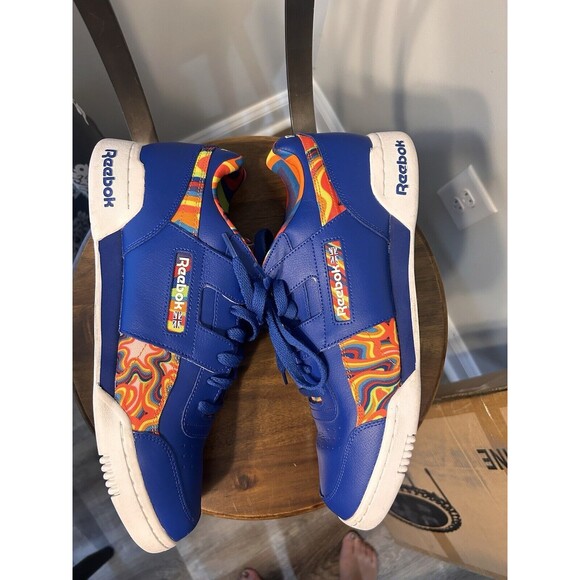 Reebok Workout Plus Mens Shoes Sz 12 Bright Blue Multi Color CN 7475 Retro Vibe - Picture 3 of 6